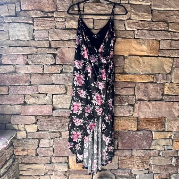 Lulus S Moonlight Spell Black Floral Velvet High Low Wrap Dress Whimsygoth Witch - Picture 1 of 13